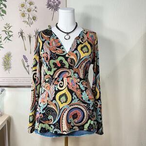 Vintage 90s Y2k Floral Paisley Babydoll Top Retro Mod Hippie Coastal Cowgirl L